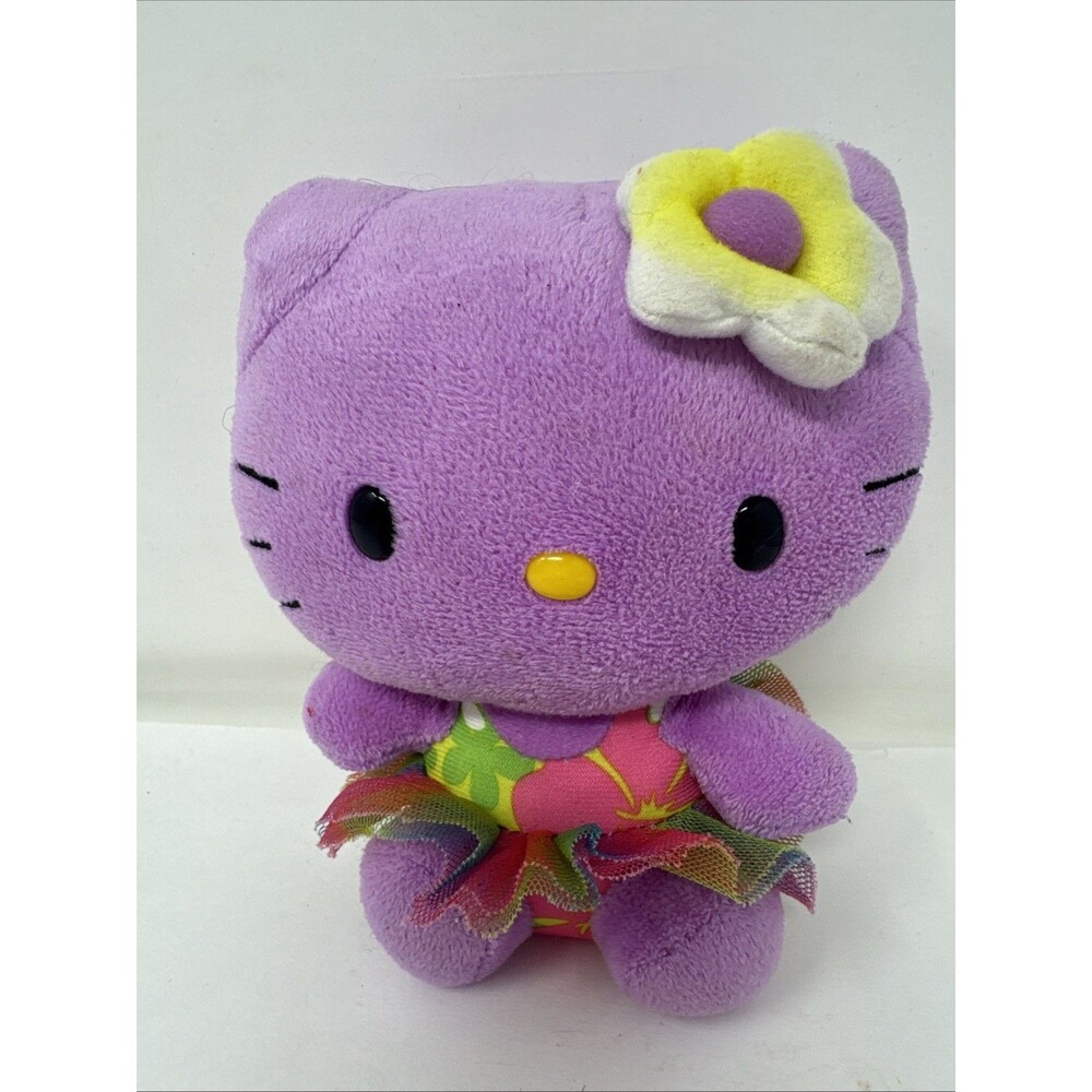 Ty Beanie ~ HELLO KITTY ~ PURPLE Hawaiian ~ Sanrio ~ 6" tall ~ MWMT~ Retired~HTF